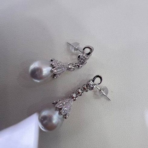 12-13mm Freshwater Pearl & Vintage Bowknot Drop Earrings - House Of Pearls